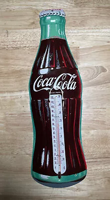 VINTAGE 1950's COCA COLA BOTTLE TIN LITHO ADVERTISING THERMOMETER BY ROBERTSON • $39.99