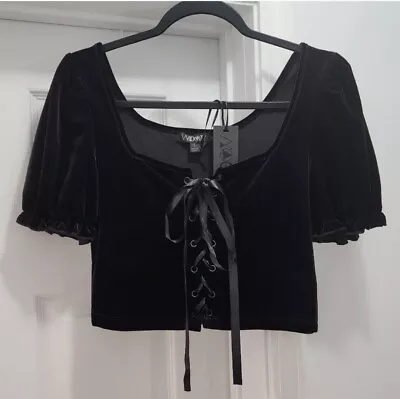 Dollskill Widow Bound For Eternity Velvet Lace Up Crop Top Size L • $22.50