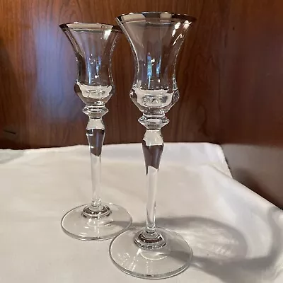 Set Of 2 Mikasa Wine Goblet Glass Flute Jamestown 8 3/4  SILVER TRIM Pristine • $23