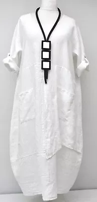 PLUS SIZE LA BASS WHITE LINEN 2 POCKETS LAYERING EXTRA LONG DRESS UK Size 22-24 • $123.09