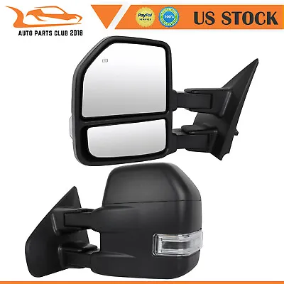 For 2004-2014 Ford F-150 Power Heated Puddle Light Turn Signal Black Tow Mirrors • $129.89