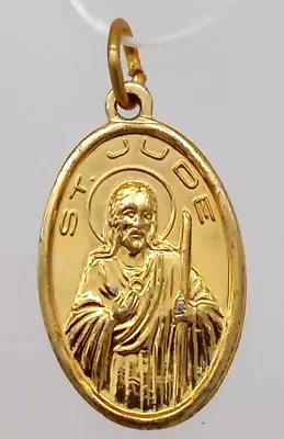 St. Jude Catholic Medal Pendant Charm Italy Flowers Gold Tone Metal Vintage • $24.29