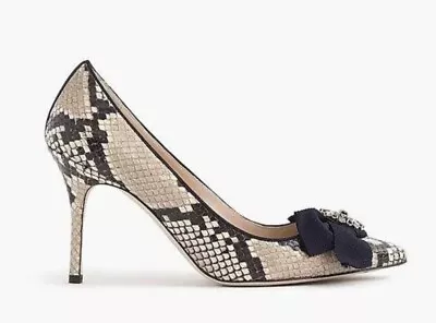 J. Crew Elsie Snakeskin Printed Leather Pumps Heels W/ Bow Size 7 NEW! • $85