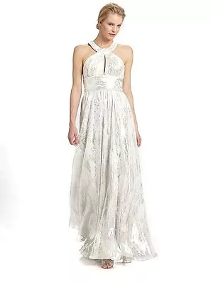 New RRP $460 AIDAN MATTOX SILK FOIL KEYHOLE MAXI DRESS GOWN 12 • $147.68