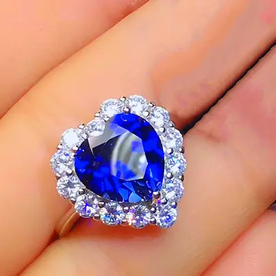 Blue Zircon Heart Adjustable Ring 925 Sterling Silver Womens Jewellery Love Gift • £3.49
