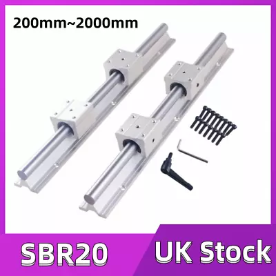 SBR20 Linear Rail Guide 300-4000mm Slide Shaft Rod Set 4X SBR20UU Bearing Block • £26