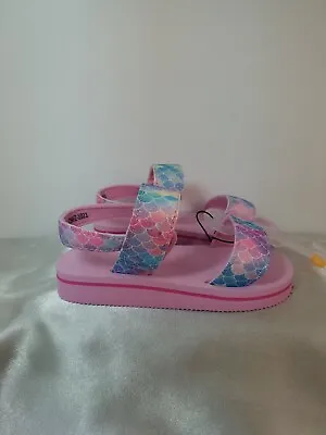 West Loop Kids Girls’ Toddler Large 9-10 Pink Glitter Mermaid Print Sandals New • $5.40