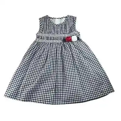 Mayoral Gingham Dress Rosette Detail Red White Blue Summer Sz 36 Mo (3T) • $13.99