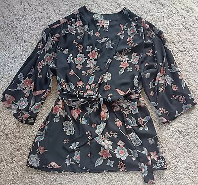 Beautiful Como Vintage Short Kimono Wrap Top Floral Blue Pink Black Size Med • $12