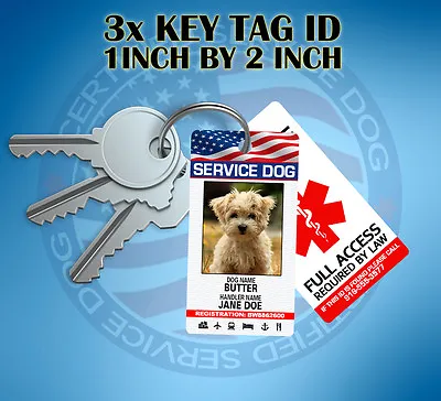 $16.99 • Buy SERVICE DOG ID CARD KEY CHAIN TAG - Customized WITH YOUR INFO - SMALL ID CARD 