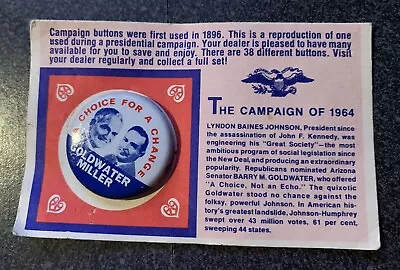 The Campaign Of 1964 BARRY GOLDWATER / BILL MILLER 1 1/8  Political Pin / Button • $7
