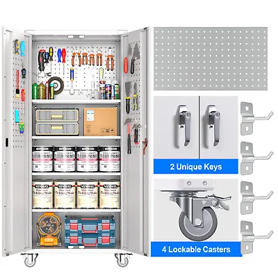72 H  Metal Garage Storage Cabinet With Lockable Wheels Pegboard Tool Cabinets • $299.99