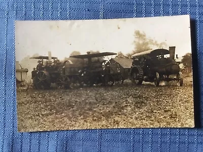 Vintage B/W Photo Postcard: 3 Steam Engine Tractors No Postmark • $9.99