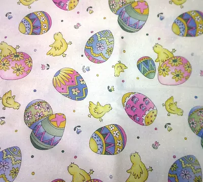 Vintage Easter Fabric By JoAnn Chicks Eggs Heavy Glitter 96x44 Over 2 Yards • $26.69