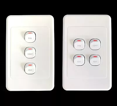 4 Gang / 3 Gang Wall Switch Printed Fan Light Heat For Bathroom 3-in-1 16A SAA • $34.99