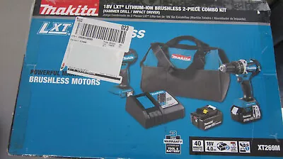 MAKITA - XT269M 18V LXT Brushless Hammer Drill Impact Driver 2-Tool Combo Kit • $289