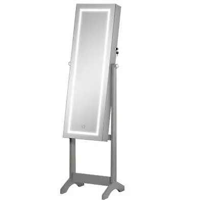 HOMCOM Jewelry Cabinet 59.75 H Gray W/ Full-Length Mirror + LED Light Strips • $115.53