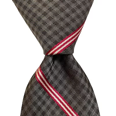 BROOKS BROTHERS Makers & Merchants Men's 100% Silk Necktie STRIPED Gray/Pink EUC • $27.99