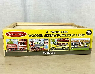 Melissa & Doug Puzzle Vehicles 4 In 1 Wooden Set Of 4 And Storage Box 48 Pieces • $8.88