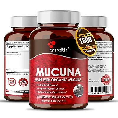 Organic Mucuna Pruriens Powder 1500mg Capsules - 120 Count -  Energy Stamina • $13.49