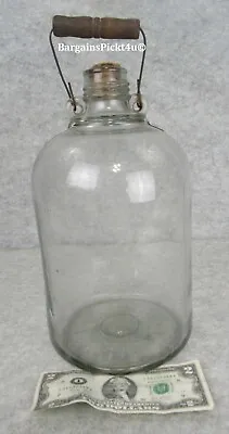 Antique Rustic Glass Pontil 1 Gal Jug Bottle Moonshine Whiskey WWood Handle Cork • $67.99