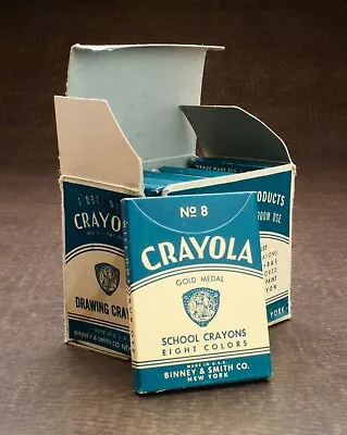 Vintage Binney & Smith Crayola No. 8 School Crayons 10 Boxes In Original Box • $100