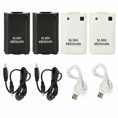 2pcs Battery For Xbox 360 Remote Controller 4800mAh Battery Pack + Charger Cable • £8.07