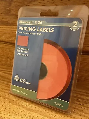 Monarch 1136 2-Line Pricing Labels 1750 Labels 2-Rolls Fluorescent Red 925085 • $9.95