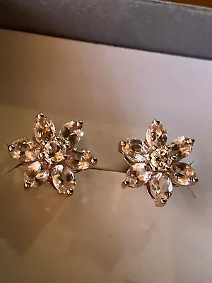 Morganite Flower Earrings Solid 10k Rose Gold Morganite Stud Earrings  • $109.99