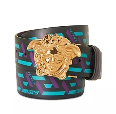 Versace Mens La Medusa La Greca Print Leather Belt -size 90 / 36 US -retail $595 • $296.35