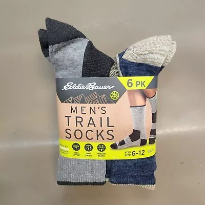 6-Pack Eddie Bauer Men's Trail Crew Socks Size 6-12 (Two Colors) NWT • $21.95