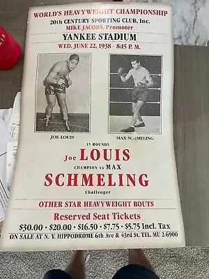 Joe Louis Vs Schmeling 1938 World Heavyweight Boxing Championship Poster Reprint • $19