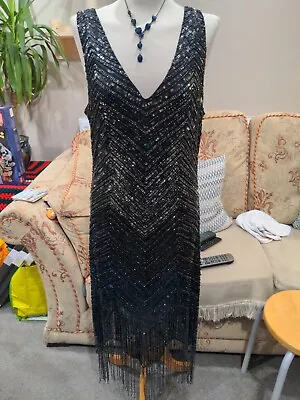 Godiva Stunning Gatsby 20s Style Flapper Dress Beaded & Sequin Size 14  • £65