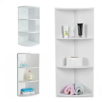£16.99 • Buy 3 Tier Bathroom Corner Shelf Unit Cabinet Storage White Furniture Wall & Floor