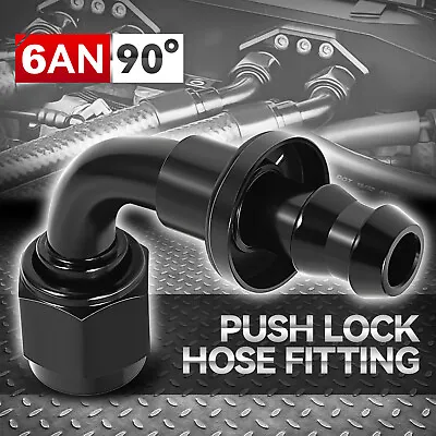 6AN To 3/8  Barb 6061-T6 90 Degree Push Lock Hose End Fitting Fuel Line Adapter • $7.24