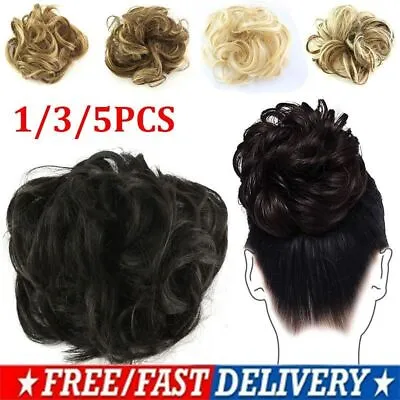$5.99 • Buy 1/3/5 Real Natural Curly Messy Bun Hair Piece Scrunchie Hair Extensions As Human