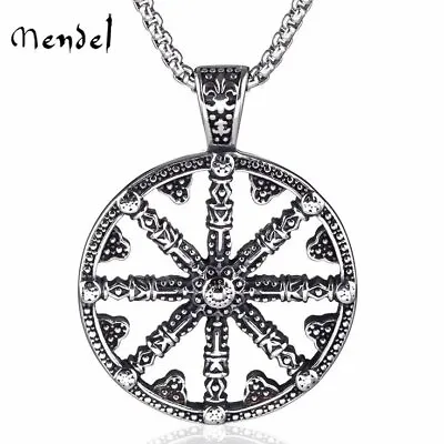 MENDEL Buddhist Amulet Dharma Wheel Pendant Necklace Men Stainless Steel Jewelry • $12.99