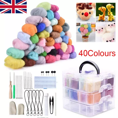 Needle Felting Starter Tool Kit Set Wool Roving 40 Colors Set For DIY Gift • £13.65