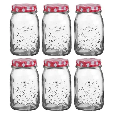 Jam Jars Wide Mouth Glass Mason Preserving Pots Red Lids Honey Chutney 500ml 6x • £18.99