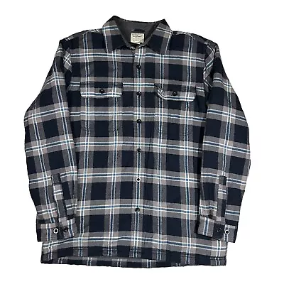 LL Bean Men’s Traditional Fit Fleece Lined Plaid Flannel Shirt Coal Size Medium • $24.99