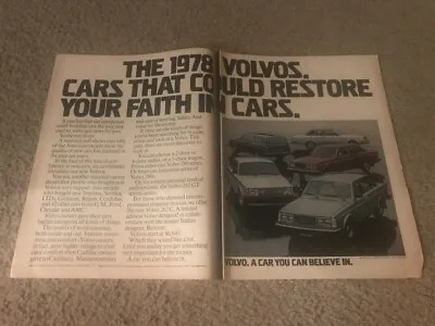 Vintage 1978 VOLVO 240 260 242 GT 262-C Car Print Ad 1970s  RESTORE YOUR FAITH  • $6.99