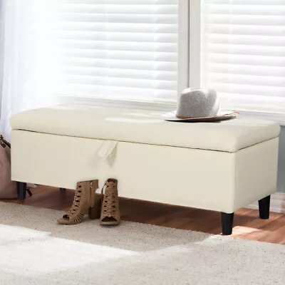 Bedroom PU Leather Window Seat Ottoman Storage Box Blanket Box Bench Footstool • £75.95