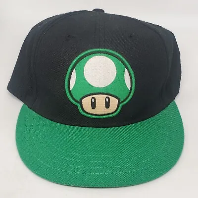 1 Up Mushroom Hat Super Mario Green  Stretch Band L/XL Cap Flat Brim Clean! • $3