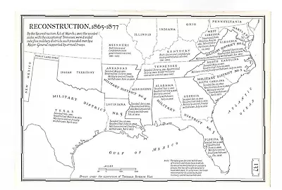 1943 Vintage Map - Reconstruction 1865-1877 - Civil War - TX LA AR MS AL FL VA • $13