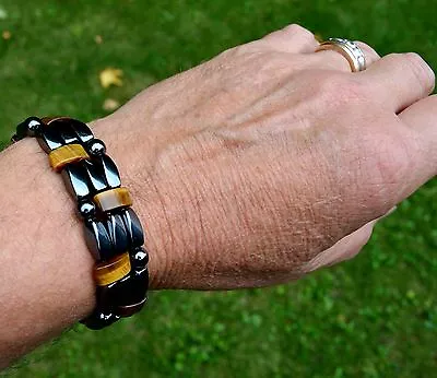 $49.49 • Buy Magnetic Hematite Therapy Bracelet Anklet Tigers Eye 3 Row Mens Womens