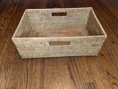 NEW Pottery Barn Tava Handwoven Rattan Shelf Basket Natural Rattan Storage Box • $76.75