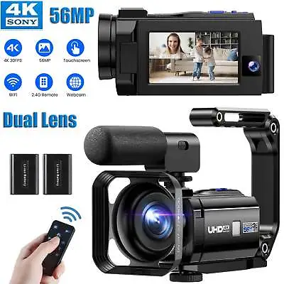 4K Video Camera 56MP Dual Lens Camcorder WiFi Digital Camera YouTube Vlogging • $198.99