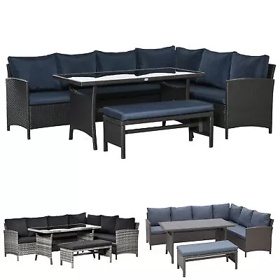 Outsunny 4pc Modern Outdoor Patio Rattan Wicker Patio Dining Table Bench Sofa • $649.99