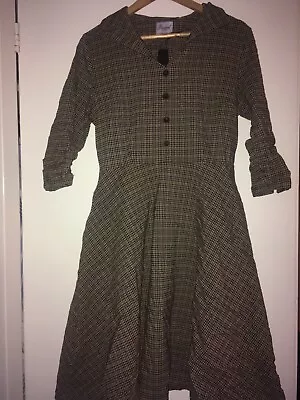 £21.99 • Buy Banned Retro 50s Swing Dress. Brown Check With Pockets. Vintage Work.