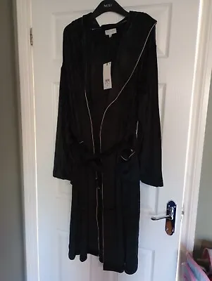 Ted Baker Black Velour Dressing Gown Robe Hooded Small Long BNWT • £33.99